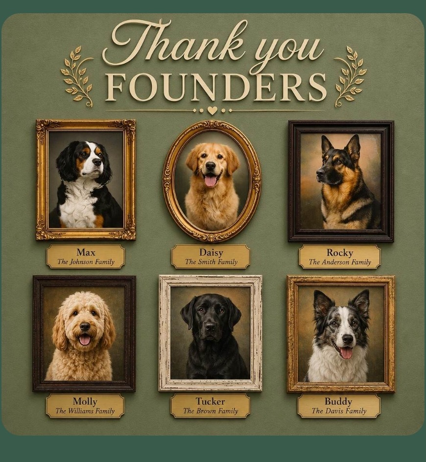 Thank You Founders Wall with framed pet portraits