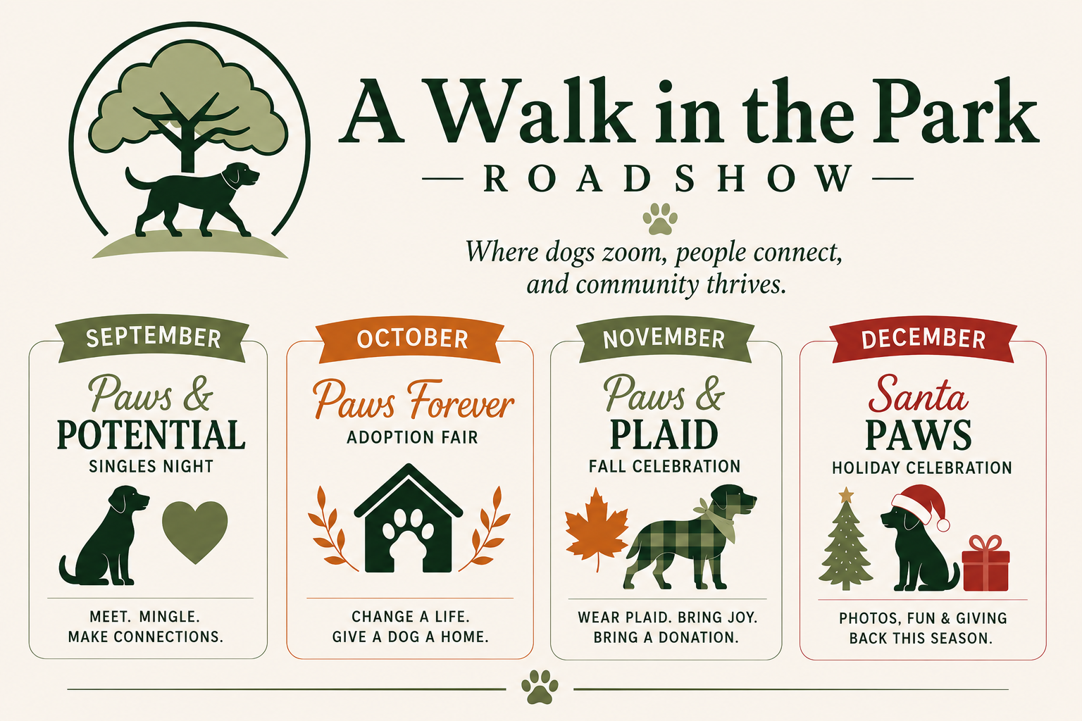 A Walk in the Park Roadshow — monthly pop-up event lineup