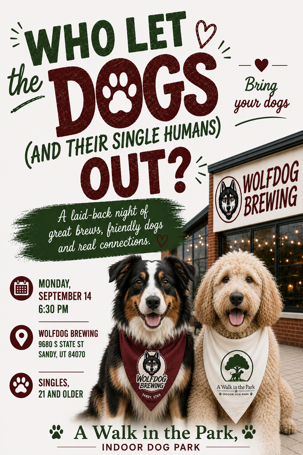 Who Let the Dogs (and Single Humans) Out? — Singles Night flyer