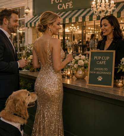 Guests toasting champagne at the Pup Cup Café bar